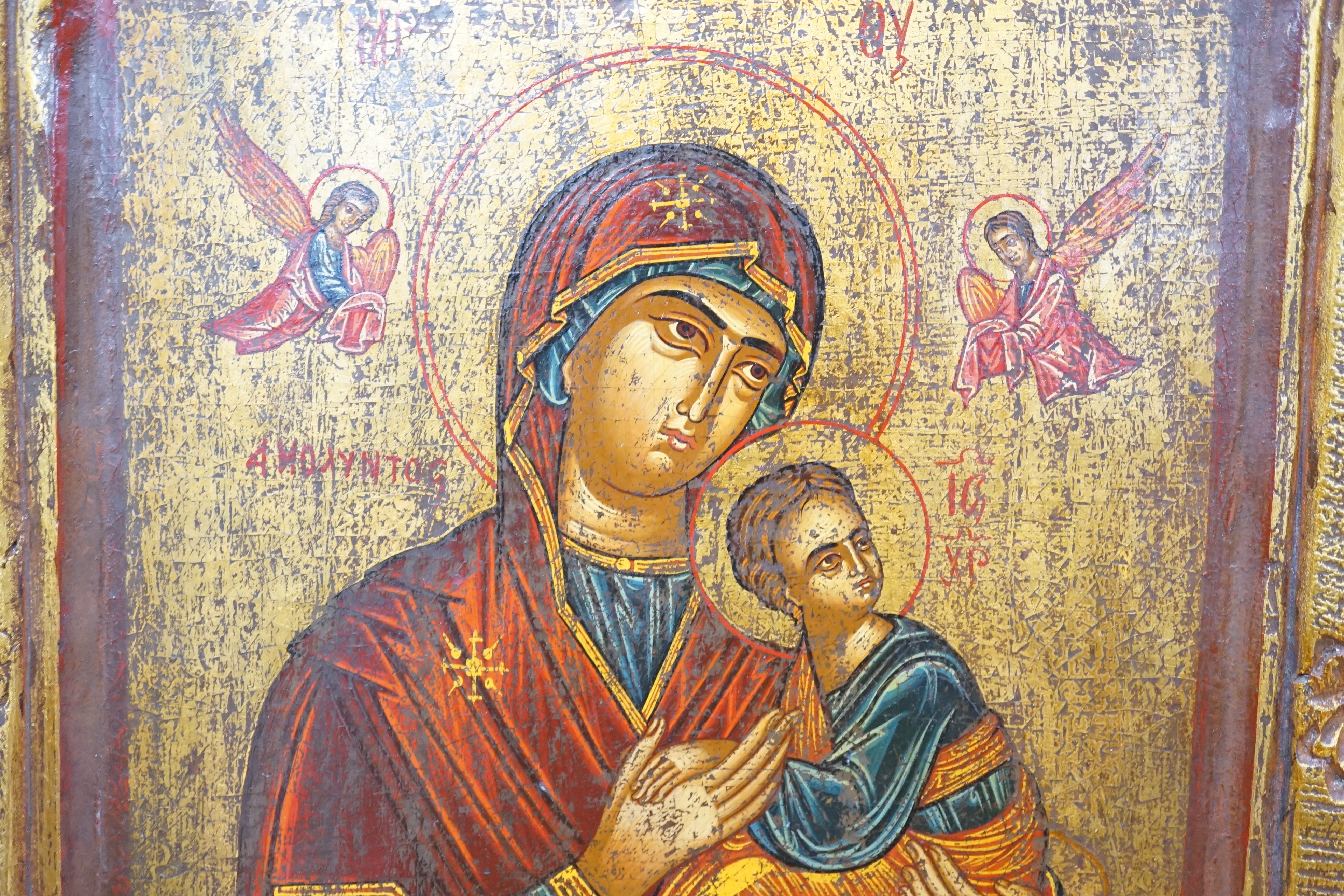 Eastern European School, tempera on panel, Icon of the Virgin and child, 36 x 28cm